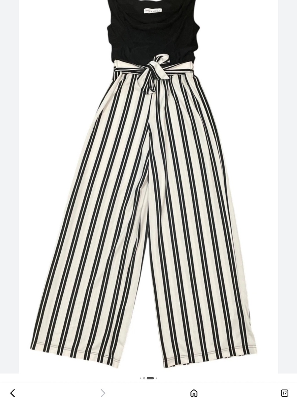 Emma & Michele Striped Wide Leg jumpsuit Tie Belt Black White NWOT MEDIUM RESORT